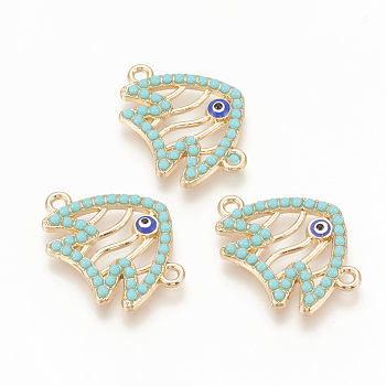 Alloy Enamel Links connectors, with Resin, Fish with Evil Eye, Turquoise, 25x18x2.5mm, Hole: 1.8mm