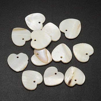 Shell Heart Pendants, Seashell Color, 17x17x2mm, Hole: 1mm