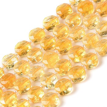 Natural Citrine Bead Strands, Faceted, Flat Round, 10~10.5x10.5~11x5.5~6mm, Hole: 1mm, about 29pcs/strand, 14.76 inch(37.5cm)