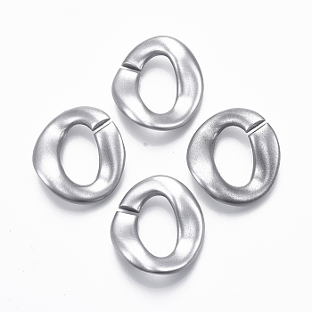 Spray Painted CCB Plastic Linking Rings, Quick Link Connectors, For Jewelry Curb Chains Making, Oval Twist, Silver, 32x29.5x9mm, Inner Diameter: 12x20mm
