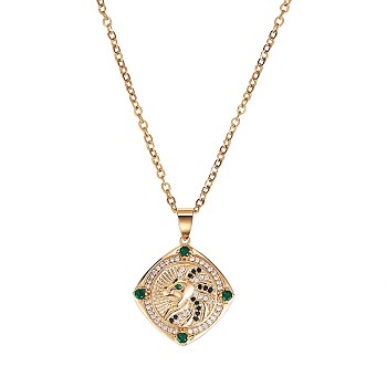 Green Cubic Zirconia Lion Rotating Pendant Necklace, Brass Stress Relief Jewelry for Women, Golden, 19.29 inch(49cm)