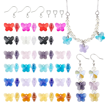 SUNNYCLUE DIY Transparent Butterfly Drop Earring Making Kit, Including Glass Pendants, Brass Ice Pick Pinch Bails & French Earring Hooks, Mixed Color, Pendant: 48pcs/box