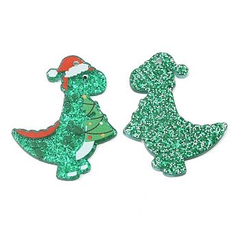 Acrylic Pendants, Christmas Theme, Dinosaur, 39.5x31x2mm, Hole: 1.4mm