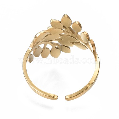 304 Stainless Steel Leaf Open Cuff Ring(RJEW-T023-56G)-2