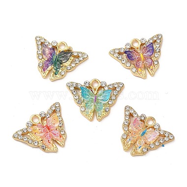 Golden Mixed Color Butterfly Alloy+Rhinestone Pendants