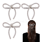 4Pcs Bowknot Rhinestone Alligator Hair Clips, with Iron Clips, for Women Girls, Platinum, 130x75mm(PHAR-HS0001-04)