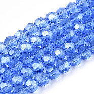 Electroplate Glass Bead Strands, Pearl Luster Plated, Faceted(32 Facets), Round, Royal Blue, 4mm(EGLA-R015-4mm-10)