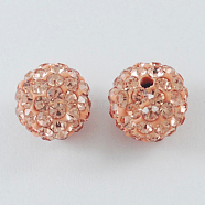 Pave Disco Ball Beads, Polymer Clay Rhinestone Beads, Round, Light Peach, 10mm, Hole: 1.5mm(X-RB-A130-10mm-15)