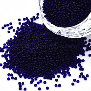 15/0 Transparent Czech Glass Seed Beads, Round, Dark Blue, 1.5x1mm, Hole: 0.5mm, about 500g/bag(SEED-N004-004-15)