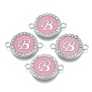Alloy Enamel Links Connectors, with Crystal Rhinestones, Flat Round with Letter, Silver Color Plated, Letter.B, 22x16x2mm, Hole: 1.8mm(ENAM-TAC0003-01S-03B)