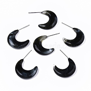 Transparent Resin Half Hoop Earrings, Crescent Moon Stud Earrings, Imitation Gemstone Style, with Stainless Steel Pins, Black, 20x5.5mm, Pin: 0.7mm(EJEW-T012-02-B05)