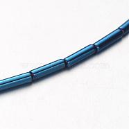 Electroplate Non-magnetic Synthetic Hematite Bead Strands, Tube, Blue Plated, 8x2mm, Hole: 1mm, about 51pcs/strand, 15.7 inch(G-F300-37B-05)