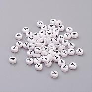 Flat Round with Letter Y Acrylic Beads, with Horizontal Hole, White & Black, Size: about 7mm in diameter, 4mm thick, hole: 1mm(X-PL37C9070-Y)