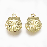 Brass Charms, Shell, Real 18K Gold Plated, 13x10x4.5mm, Hole: 1.2mm(X-KK-S348-139)