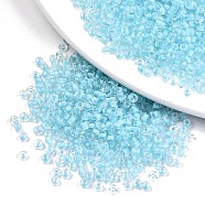 8/0 Glass Seed Beads, Transparent Inside Colours, Round Hole, Round, Light Sky Blue, 8/0, 3~4x2~3mm, Hole: 0.8mm, about 15000pcs/bag(SEED-A014-3mm-136)