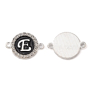 Alloy Enamel Links Connectors, with Crystal Rhinestones, Flat Round with Letter, Silver Color Plated, Letter.E, 22x16x2mm, Hole: 1.8mm(ENAM-TAC0003-01S-02E)