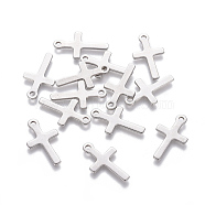201 Stainless Steel Pendants, Cross, Stainless Steel Color, 16.5x10x0.6mm, Hole: 1.4mm(STAS-L233-080P)