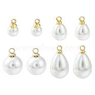 8Pcs 4 Styles ABS Plastic Imitation Pearl Charms, with Brass Findings, Round & Teardrop, Real 18K Gold Plated, 10~17x6~9.5x6~10mm, Hole: 1.6mm, 2pcs/style(KK-YW0001-54)