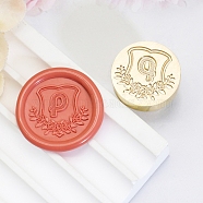 Golden Tone Round Wax Seal Brass Stamp Heads, for Wax Seal Stamp, Flower with Letter Pattern, Letter P, 20x14mm, Inner Diameter: 7mm(AJEW-Z034-02G-P)