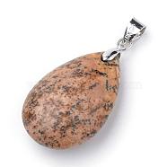 Natural Picture Jasper Pendants, with Alloy Findings, teardrop, Platinum, 23~24x14x8mm, Hole: 4x5mm(G-S243-06)