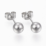 201 Stainless Steel Ball Stud Earrings, Hypoallergenic Earrings, with 316 Surgical Stainless Steel Pins, Stainless Steel Color, 4mm, Pin: 0.8mm(STAS-P179-02P-4mm)