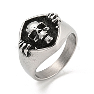 304 Stainless Steel Open Rings, Skull, Antique Silver, Inner Diameter: 19mm(RJEW-B055-13AS-03)