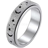 Stainless Steel Moon and Star Rotatable Finger Ring, Spinner Fidget Band Anxiety Stress Relief Ring for Women, Stainless Steel Color, US Size 6(16.5mm)(MOST-PW0001-005B-05)