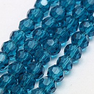 Glass Beads Strands, Faceted, Round, Steel Blue, 6mm, Hole: 1.2mm, about 88~91pcs/strand, 19.49 inch~20.08 inch(49.5~51cm)(EGLA-J042-6mm-14)