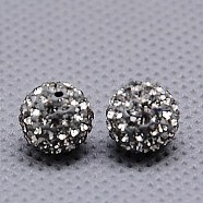 Czech Glass Rhinestones Beads, Polymer Clay Inside, Half Drilled Round Beads, 215_Black Diamond, 10mm, Hole: 1mm(X-RB-E482-10mm-215)