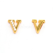 Alloy Slide Charms, with Crystal Rhinestone and Initial Letter A~Z, Letter.V, V: 11.5x11.2x4mm, Hole: 1.5x8mm(PALLOY-TAC0012-21V)