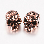 Tibetan Style Alloy Beads, Skull, Red Copper, 12x9x10mm, Hole: 1.5mm(PALLOY-F200-11ARG)