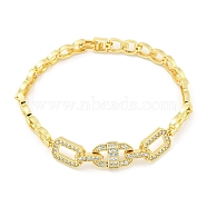 Brass Micro Pave Clear Cubic Zirconia Rectangle Link Chain Bracelets for Women, Golden, 7-1/4 inch(18.5cm)(BJEW-R315-01C-G)