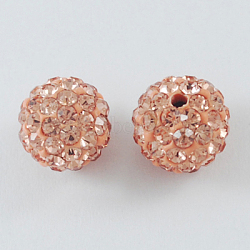 Pave Disco Ball Beads, Polymer Clay Rhinestone Beads, Round, Light Peach, 10mm, Hole: 1.5mm(X-RB-A130-10mm-15)