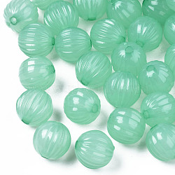 Imitation Jelly Acrylic Beads, Corrugated Beads, Round, Medium Aquamarine, 14x13mm, Hole: 2.5mm, about 356pcs/500g(MACR-S373-11-E02)