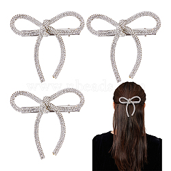 4Pcs Bowknot Rhinestone Alligator Hair Clips, with Iron Clips, for Women Girls, Platinum, 130x75mm(PHAR-HS0001-04)