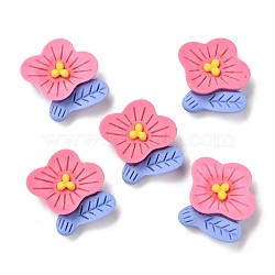 Opaque Resin Cabochons, Flower with Leaf, Pale Violet Red, 22x23x6mm(RESI-F020-31)