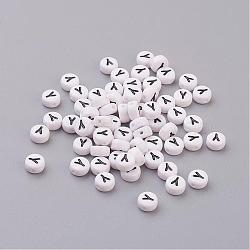 Flat Round with Letter Y Acrylic Beads, with Horizontal Hole, White & Black, Size: about 7mm in diameter, 4mm thick, hole: 1mm(X-PL37C9070-Y)