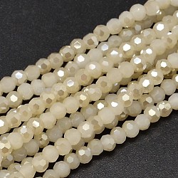 Faceted(32 Facets) Round Half Rainbow Plated Imitation Jade Electroplate Glass Beads Strands, Old Lace, 4mm, Hole: 1mm, about 100pcs/strand, 14.9 inch(EGLA-J130-HR04)