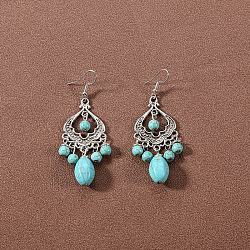 Bohemian tassel turquoise earrings, retro ethnic minority style earrings, personalized temperament, Tibetan ear accessories(JU8957-4)