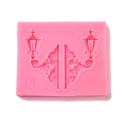 Retro Embossed Wall Lamp Fondant Molds, Cake Border Decoration Food Grade Silicone Molds, for Chocolate, Candy, UV Resin & Epoxy Resin Craft Making, Hot Pink, 75x62x8.5mm, Inner Diameter: 53x63mm(DIY-E054-04)