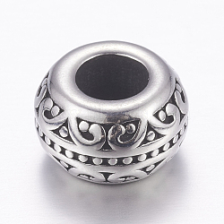 304 Stainless Steel European Beads, Large Hole Beads, Rondelle, Antique Silver, 12x7mm, Hole: 5mm(STAS-E144-212AS)