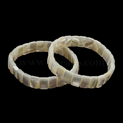 Natural White Shell Rectangle Dominoes Beaded Stretch Bracelets, Inner Diameter: 2-3/8 inch(6cm)(BJEW-N030-01A)