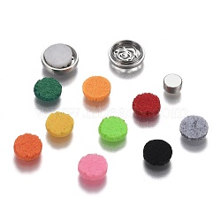 304 Stainless Steel Diffuser Locket Aromatherapy Essential Oil, with Perfume Pad, Perfume Button for Face Mask, Flat Round with Rose, Mixed Color, 12x5mm(AJEW-N025-08P)
