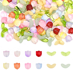 Globleland 180Pcs 12 Style Handmade Lampwork Beads, Tulip, Mixed Color, 8.5~14x6.5~9x4~5mm, Hole: 1mm(LAMP-GL0001-01)