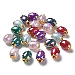 Rainbow Iridescent Plating Acrylic European Beads, Glitter Beads, Large Hole Beads, with Golden Tone Alloy Findings, Barrel with Word Lucky, Mixed Color, 21x16mm, Hole: 4.8mm(OACR-P019-02A-M)