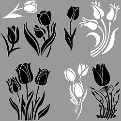 4Pcs 4 Styles PET Waterproof Self-adhesive Car Stickers, Reflective Decals for Car, Motorcycle Decoration, White & Black, Tulip, 200x200mm, 1pc/style(DIY-WH0308-225A-038)