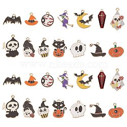 28Pcs 14 Styles Alloy Enamel Pendants, Gothic Theme, Ghost & Witch Hat & Pumpkin, Mixed Color, 14.5~30x11~24x1~3mm, Hole: 1.2~2mm, 2pcs/style(ENAM-SC0003-36)