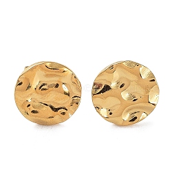 Ion Plating(IP) 304 Stainless Steel Textured Flat Round Ear Studs for Women, Real 18K Gold Plated, 12mm(EJEW-P234-11G)