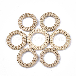 Handmade Reed Cane/Rattan Woven Linking Rings, For Making Straw Earrings and Necklaces, Ring, Antique White, 29~33x4~5mm, Inner Diameter: 17~20mm(X-WOVE-T006-012)