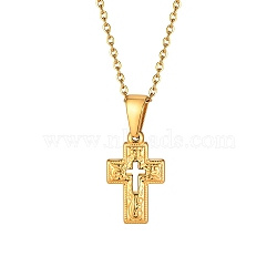 Stainless Steel Cross Pendant Cable Chain Necklaces for Women, Golden, 19.69 inch(50cm)(PW-WG067D3-01)